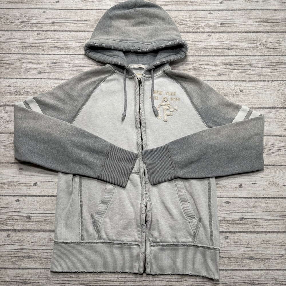Y2K Abercrombie & Fitch Hoodie Men's Medium Gray Muscle Fit Zip Up Fleece Sporty